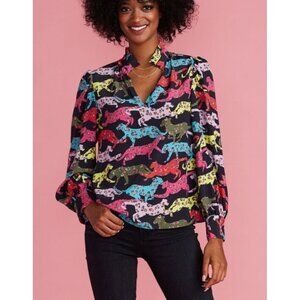 Crosby By Mollie Burch Lyla Blouse Leaping Leopards Size Small